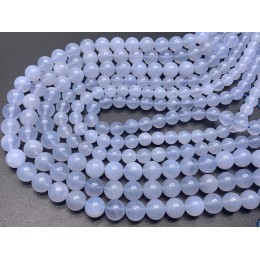 Каменные бусины, Халцедон, Голубой, люкс, не тонированный, 10 мм, длина нити 38 см