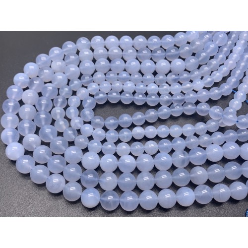 Каменные бусины, Халцедон, голубой, люкс, не тонированный, 10 мм, длина нити 19 см