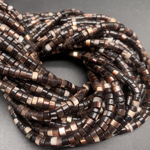 Каменные бусины, Перламутр шоколадный, тонированный, шайба, 4х2 мм, длина нити 38 см