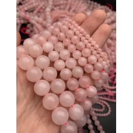 Каменные бусины, Розовый кварц, шарик гладкий, 12 мм, длина нити 38 см