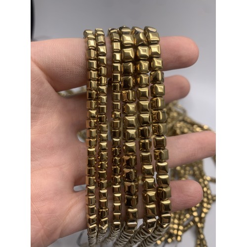 Каменные бусины, Гематит синтетический, золото, кубик объёмный, размер 6 мм, нить 38 см