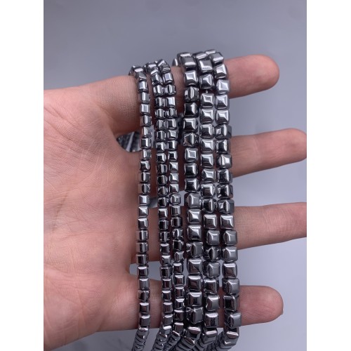 Каменные бусины, Гематит синтетический, серебро, кубик объёмный, размер 6 мм, нить 38 см