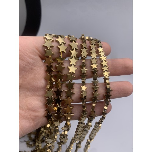 Каменные бусины, Гематит синтетический, золото, звездочки, 9 мм, длина нити 38 см