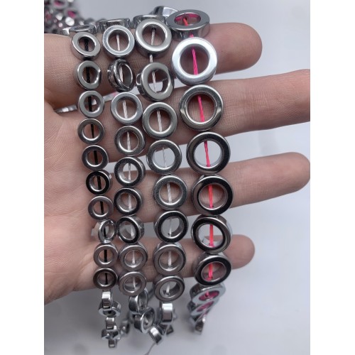 Каменные бусины, Гематит синтетический, серебро, шайба, диаметр 12 мм, длина нити 38 см