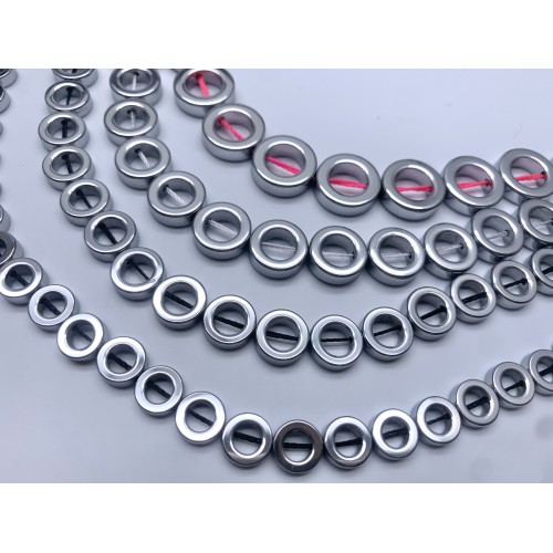 Каменные бусины, Гематит синтетический, серебро, шайба, диаметр 12 мм, длина нити 38 см