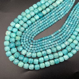 Каменные бусины, Амазонит, кубик огранка, 7,5х7,5 мм, длина нити 19 см