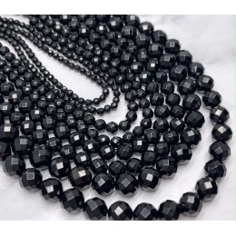 Каменные бусины, Агат, чёрный, шарик огранка, 5,8-6 мм, длина нити 38 см