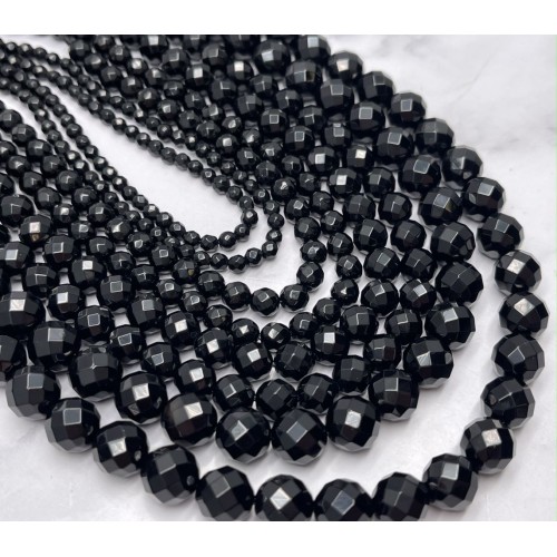 Каменные бусины, Агат, чёрный, шарик огранка, 5,8-6 мм, длина нити 38 см