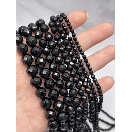 Каменные бусины, Агат, чёрный, шарик огранка, 8 мм, длина нити 38 см