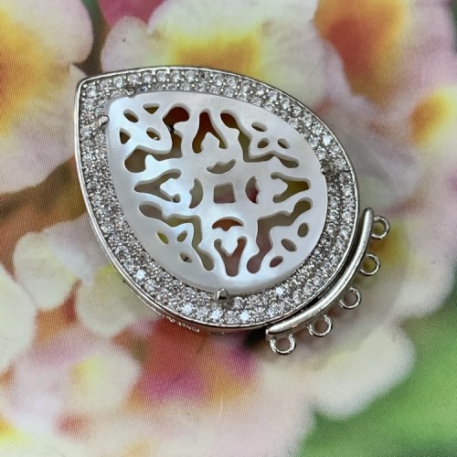 Замок на многорядное украшение, серебро 925 пробы, вставка перламутр, 20х28мм