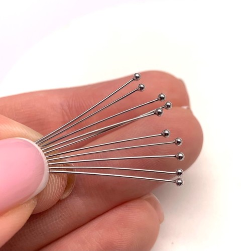 Пины, покрытие родий, модель SS 925, с шариком, 0,4х40 мм, цена за 10 шт.