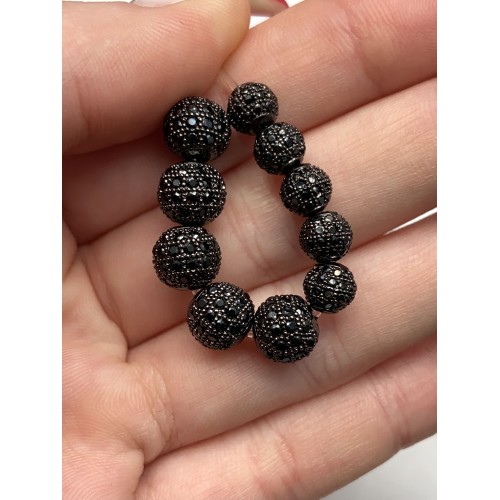 Бусина со стразами(цирконами), латунь, цвет воронёная сталь, 8 мм