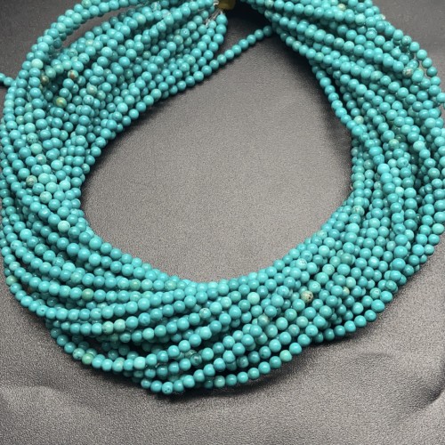 Каменные бусины, Говлит, тонированный, голубо-зеленый, шарик гладкий, 3 мм, длина нити 38 см