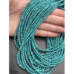Каменные бусины, Говлит, тонированный, голубо-зеленый, шарик гладкий, 3 мм, длина нити 38 см