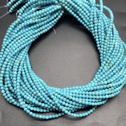 Каменные бусины, Говлит, тонированный, голубой, шарик гладкий, 3 мм, длина нити 38 см