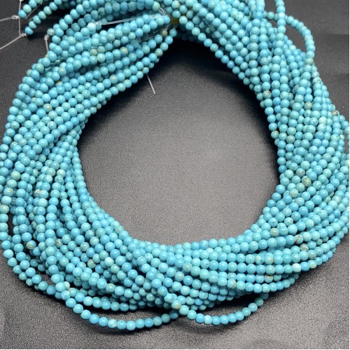 Каменные бусины, Говлит, тонированный, голубой, шарик гладкий, 3 мм, длина нити 38 см