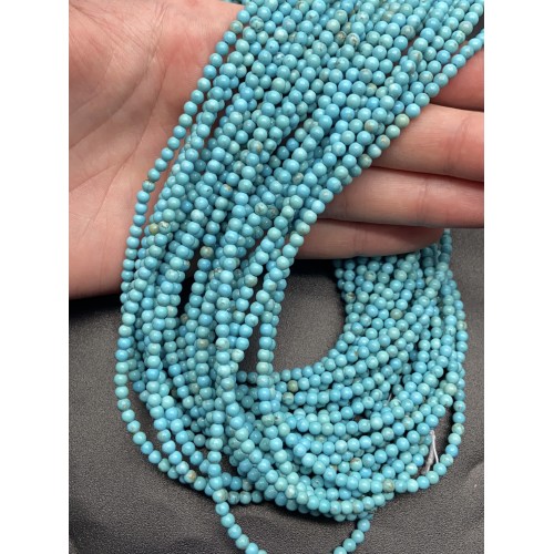 Каменные бусины, Говлит, тонированный, голубой, шарик гладкий, 3 мм, длина нити 38 см