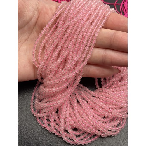 Каменные бусины, Розовый Кварц, шарик гладкий, 3 мм, длина нити 38 см