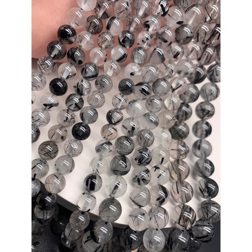 Каменные бусины, Турмалиновый кварц, люкс, шарик, гладкий, 12 мм, длина нити 38 см