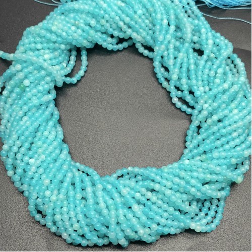 Каменные бусины, Амазонит, люкс, шарик гладкий, 3 мм, длина нити 38 см