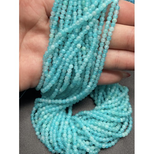 Каменные бусины, Амазонит, люкс, шарик гладкий, 3 мм, длина нити 38 см