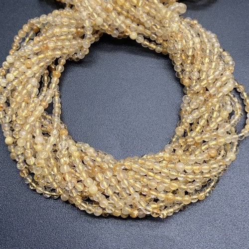 Каменные бусины, Рутиловый Кварц, Волосы Венеры, шарик гладкий, 3 мм, длина нити 38 см