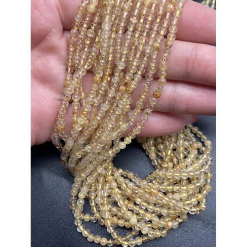 Каменные бусины, Рутиловый Кварц, Волосы Венеры, шарик гладкий, 3 мм, длина нити 38 см