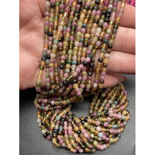 Каменные бусины, Турмалин, шарик гладкий, 3 мм, длина нити 38 см