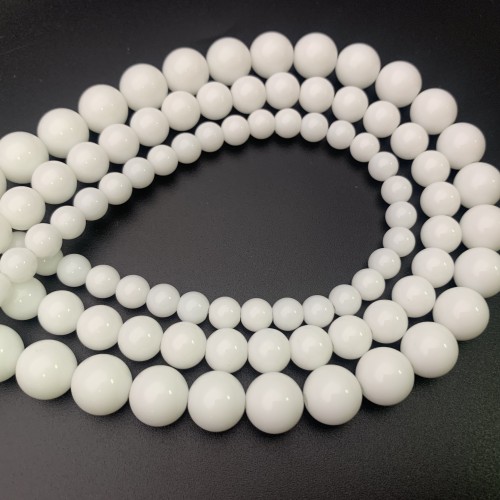 Каменные бусины, Агат (пресс), белый, шарик гладкий, глянцевый, 8 мм, длина нити 38 см