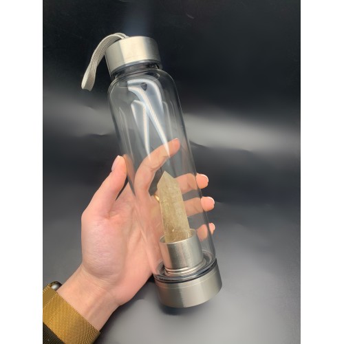 Бутылка для воды, кристалл "Раухтопаз, Дымчатый Кварц цвета Шампань", 500 мл, чехол и упаковка