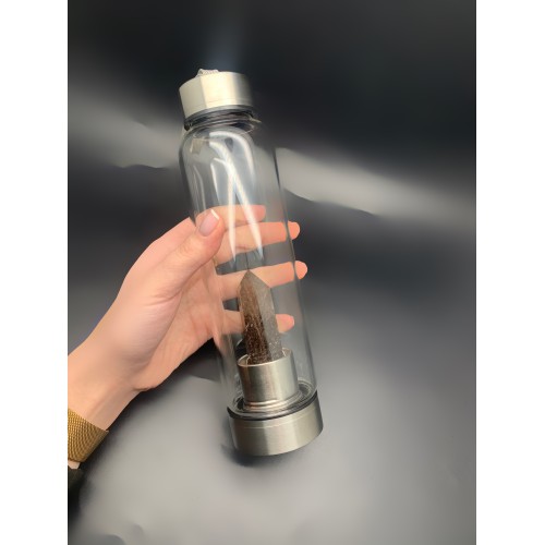 Бутылка для воды, кристалл "Раухтопаз, Дымчатый Кварц", объём 500 мл, в комплекте чехол и упаковка