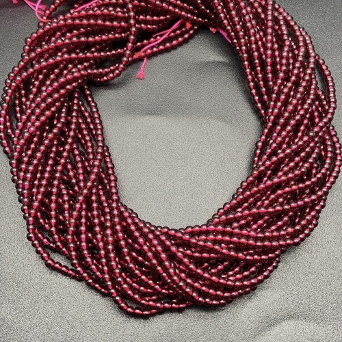 Каменные бусины, Гранат, шарик гладкий, 3 мм, длина нити 38 см