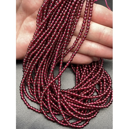 Каменные бусины, Гранат, шарик гладкий, 3 мм, длина нити 38 см