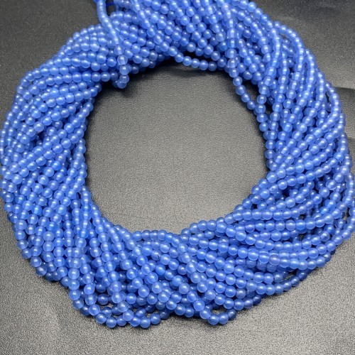Каменные бусины, Халцедон, голубой, тонированный, шарик гладкий, 3 мм, длина нити 38 см