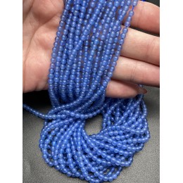 Каменные бусины, Халцедон, голубой, тонированный, шарик гладкий, 3 мм, длина нити 38 см