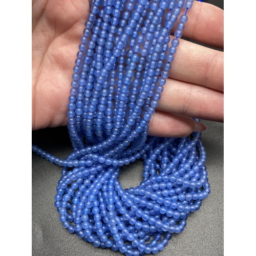 Каменные бусины, Халцедон, голубой, тонированный, шарик гладкий, 3 мм, длина нити 38 см