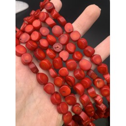 Каменные бусины, Коралл, красный, тонированный, Фриформы, 10х5 мм, длина нити 38 см
