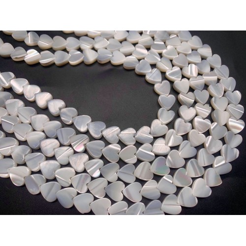 Каменные бусины, Перламутр, белый, сердечки, 8х3 мм, длина нити 38 см