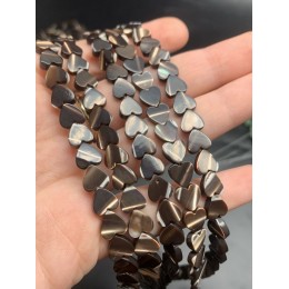 Каменные бусины, Перламутр шоколадный, тонированный, сердечки, 8х3 мм, длина нити 38 см