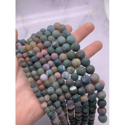 Каменные бусины, Яшма, зелёная, индийская, матовая, шарик гладкий 12 мм, длина нити 38 см