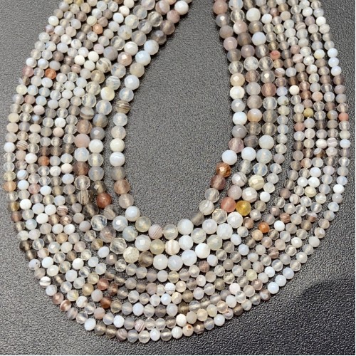 Каменные бусины, Агат Ботсвана, шарик огранка 4 мм, длина нити 38 см