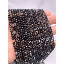 Каменные бусины, Агат чёрный, с полосками, шарик огранка, 2 мм, длина нити 38 см