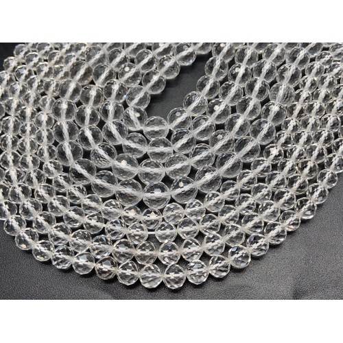 Каменные бусины, Горный Хрусталь, люкс, шарик огранка, 9,5 - 10 мм, нить 38 см