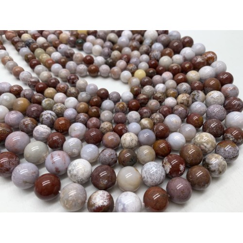 Каменные бусины, Яшма океаническая, светлая, шарик гладкий, 10 мм, длина нити 38 см