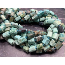 Каменные бусины, Африканская бирюза, не обработанная, столбики, 10х7 мм, длина нити 38 см