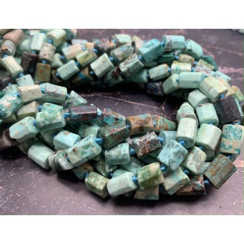 Каменные бусины, Африканская бирюза, не обработанная, столбики, 10х7 мм, длина нити 38 см