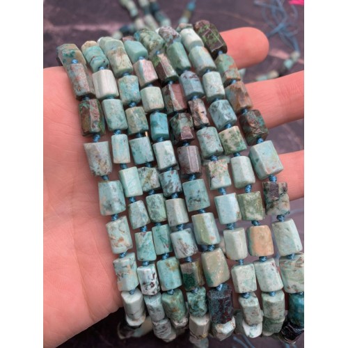 Каменные бусины, Африканская бирюза, не обработанная, столбики, 10х7 мм, длина нити 38 см