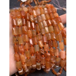 Каменные бусины, Сердолик мульти, не обработанный, столбики, 10х7 мм, длина нити 38 см