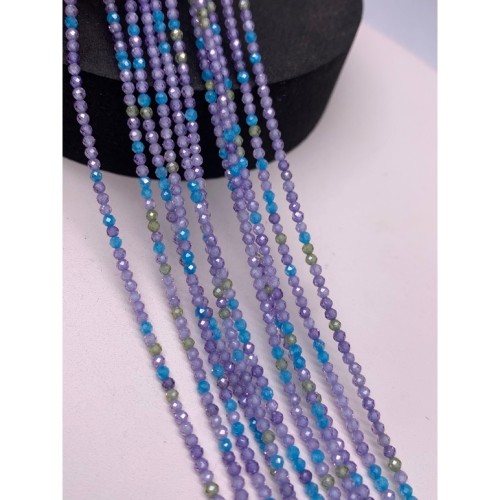 Каменные бусины, Цирконий кубический, (т.н. Циркон), кристалл голубой микс, шарик огранка, 2 мм, длина нити 38 см