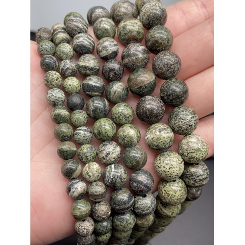 Каменные бусины, Змеевик, шарик гладкий, 8-8,5 мм, длина нити 38 см